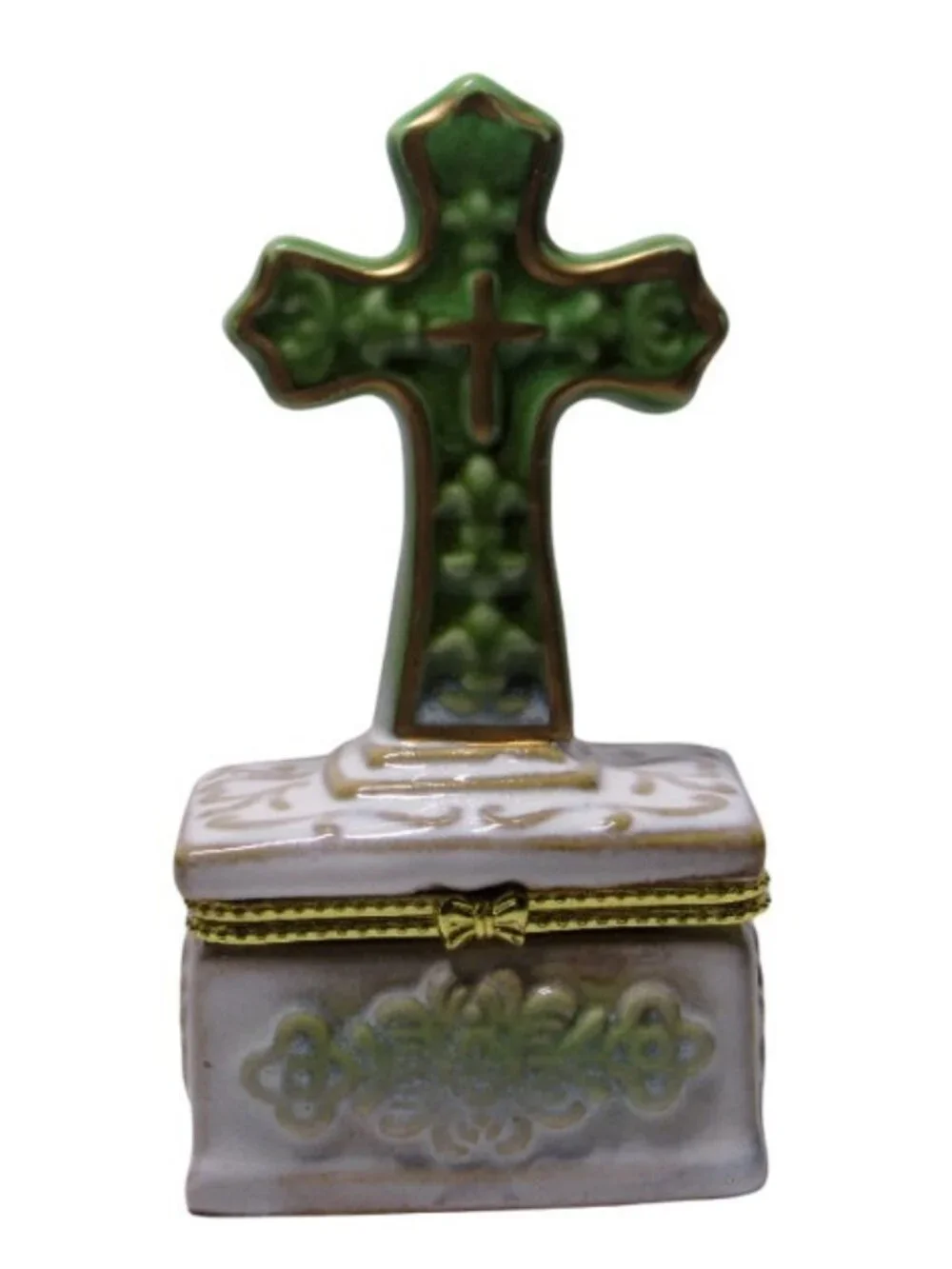 Trinket Box Celtic Cross Ceramic Religious Christian Hinged Irish St Patricks